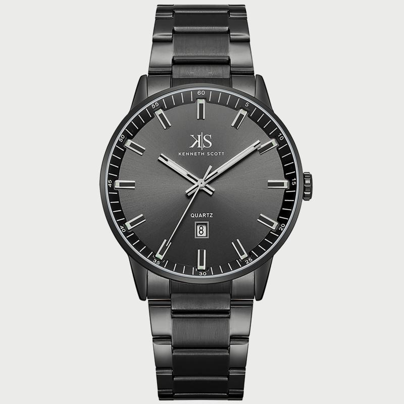 Kenneth Scott Men's Black Analog Stainless Steel Strap Watch K22010-BBBB