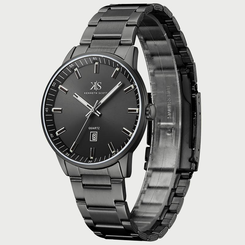 Kenneth Scott Men's Black Analog Stainless Steel Strap Watch K22010-BBBB