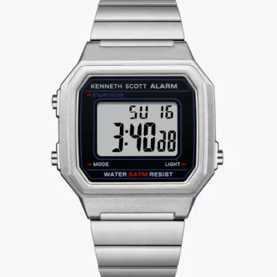 Kenneth Scott 39 MM Silver Digital Stainless Steel Watch | K25705-SBSB