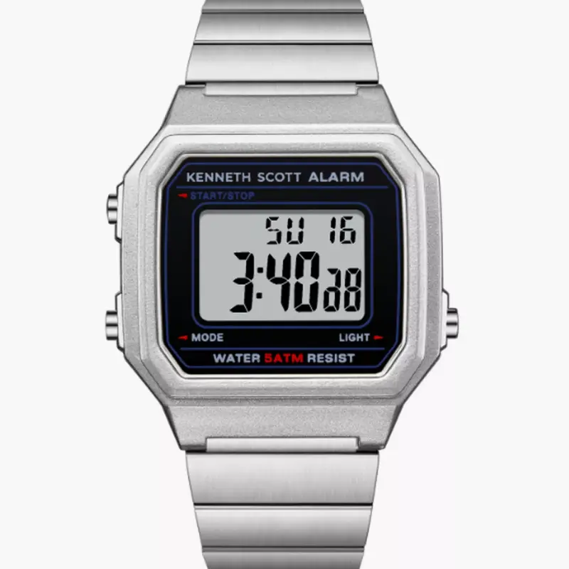 Kenneth Scott 39 MM Silver Digital Stainless Steel Watch | K25705-SBSB