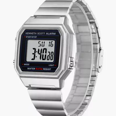 Kenneth Scott 39 MM Silver Digital Stainless Steel Watch | K25705-SBSB
