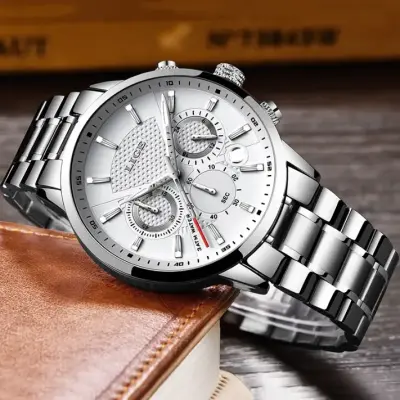 Stainless Steel / Leather Band Luxury Men Watch