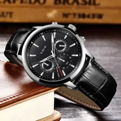 Stainless Steel / Leather Band Luxury Men Watch