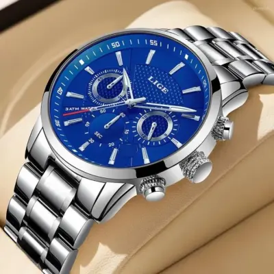 Stainless Steel / Leather Band Luxury Men Watch