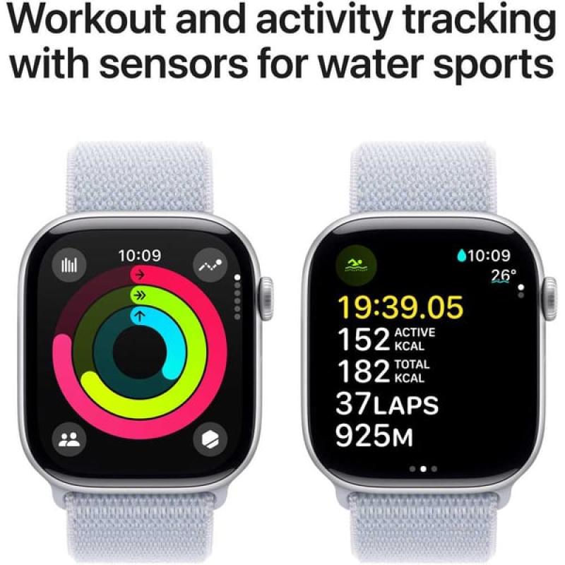 Apple Watch Series 10 GPS 46mm Silver Aluminum Case with Blue Cloud Sport Loop