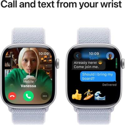 Apple Watch Series 10 GPS 46mm Silver Aluminum Case with Blue Cloud Sport Loop