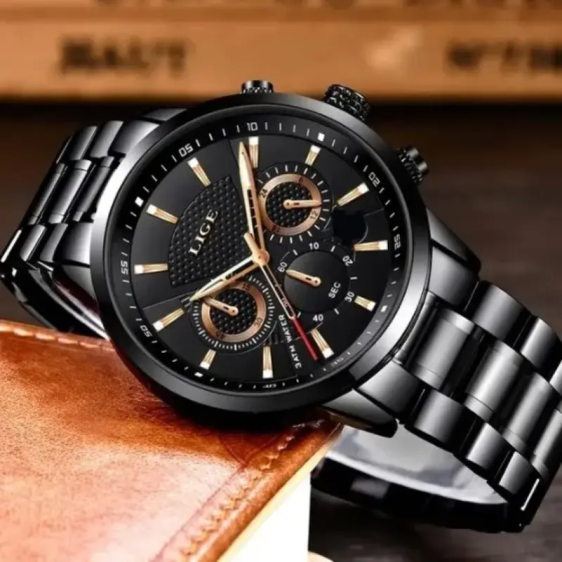 Stainless Steel / Leather Band Luxury Men Watch