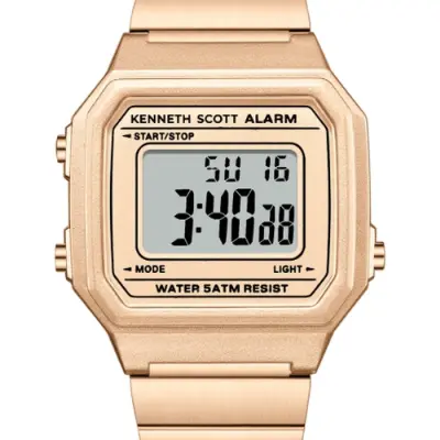 Kenneth Scott 39 MM Silver Digital Stainless Steel Watch | K25705-SBSB