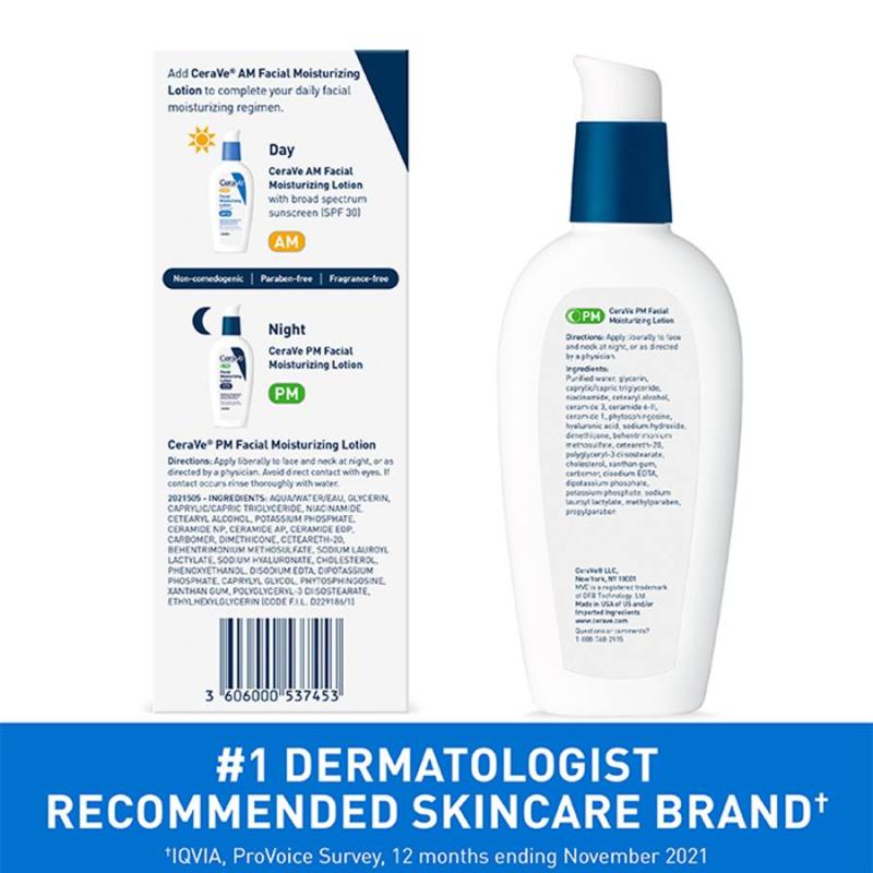 CeraVe PM Facial Moisturizer, 3 Ounce (Pack of 1) | Lotion | Face | Ultra-Light