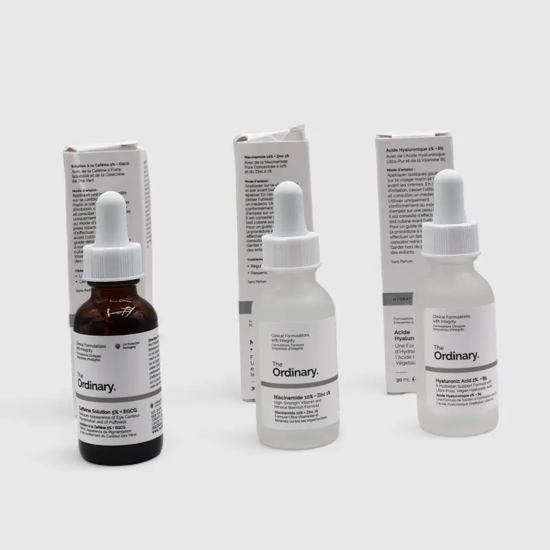 The Ordinary Niacinamide + Zinc 1%, Hyaluronic Acid 2% + B5, Caffeine Solution5%