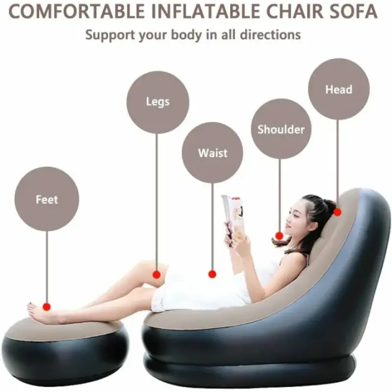Inflatable Lounge Chair with Footrest, Portable Inflatable Seats