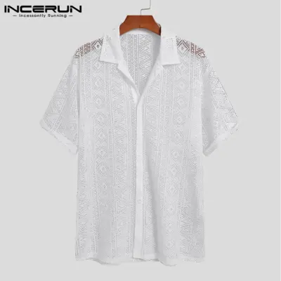 2025 Fashion Men Shirt Mesh Lace Transparent