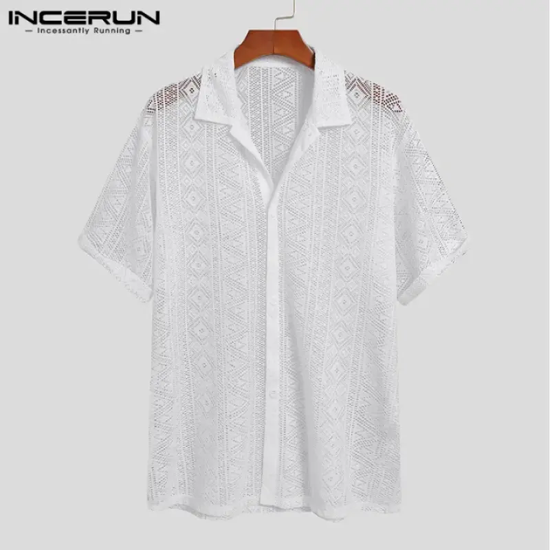 2025 Fashion Men Shirt Mesh Lace Transparent
