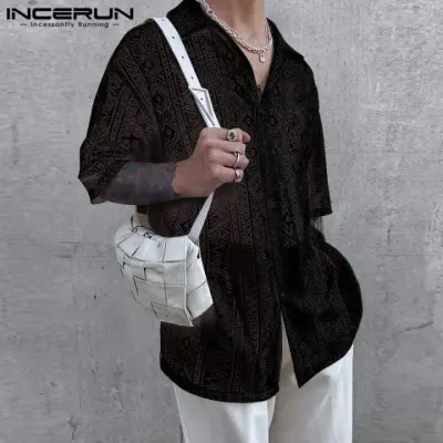 2025 Fashion Men Shirt Mesh Lace Transparent